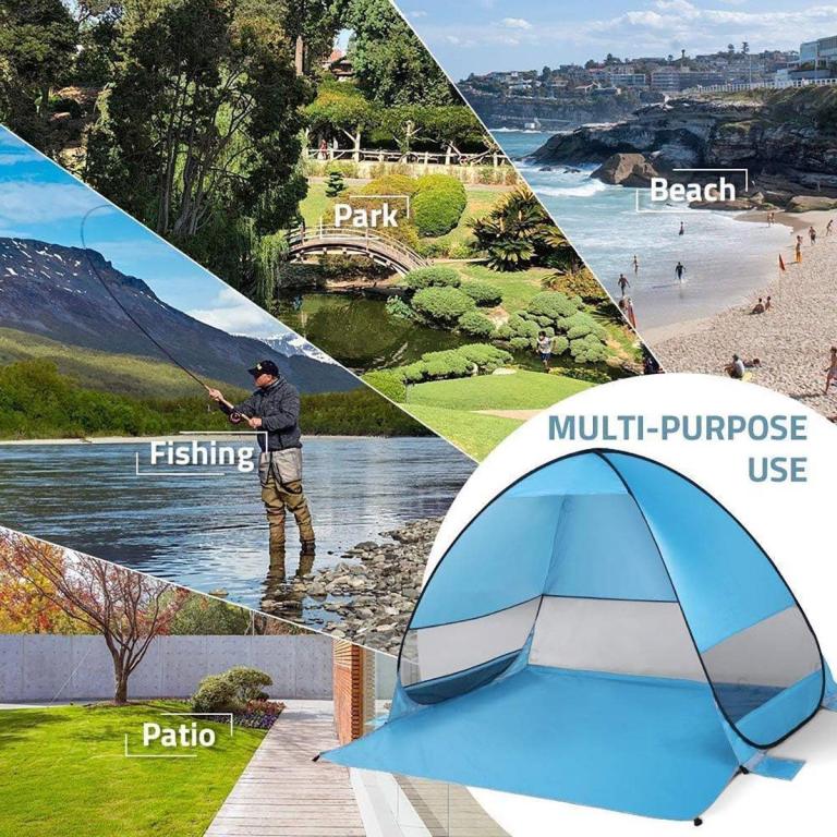 automatic pop up beach tent uv protection portable sunshade shelter outdoor Blue pop-up tent for beach, park, patio