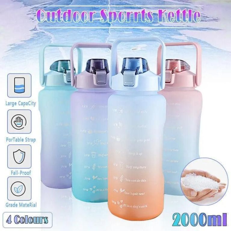 2l large water bottle straw time gradient cup fitness jugs sport gym training pink Four gradient 2000ml outdoor sports water bottles