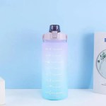 2l large water bottle straw time gradient cup fitness jugs sport gym training pink Gradient blue water bottle with flip-top lid