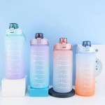 2l large water bottle straw time gradient cup fitness jugs sport gym training pink Four pastel gradient water bottles with flip lids