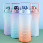 2l large water bottle straw time gradient cup fitness jugs sport gym training pink Pastel gradient reusable water bottles with flip lids