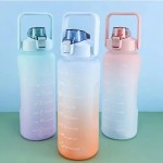 2l large water bottle straw time gradient cup fitness jugs sport gym training pink Three pastel gradient water bottles with flip lids