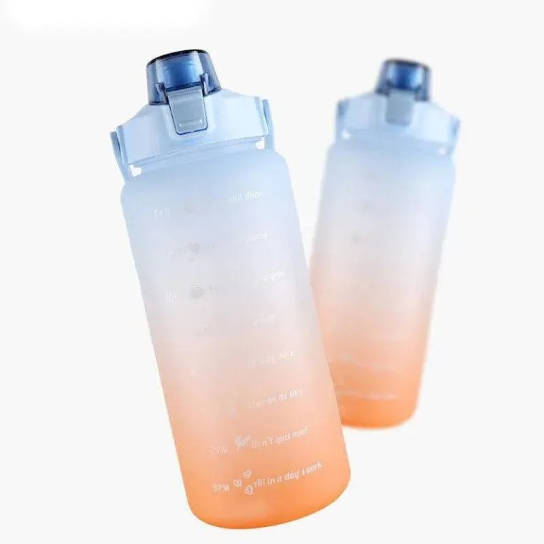 2l large water bottle straw time gradient cup fitness jugs sport gym training pink Two gradient blue to orange water bottles