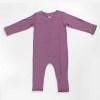Purple long-sleeve baby onesie on white background