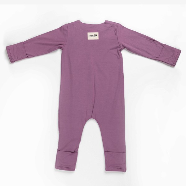 Mauve long-sleeve baby onesie with fold-over cuffs