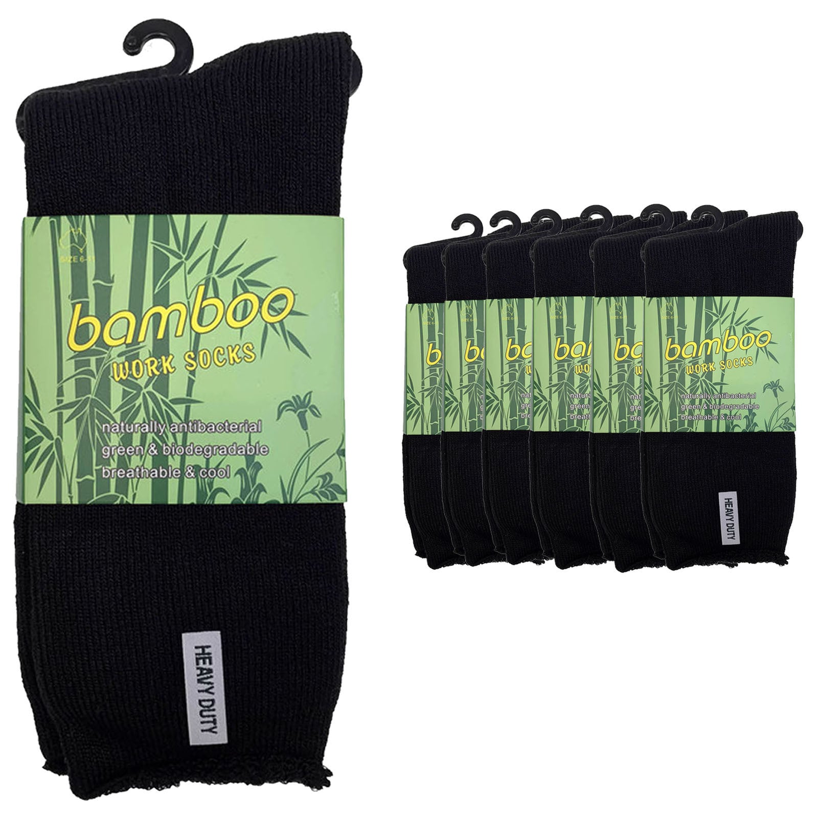 Black bamboo heavy duty work socks multipack