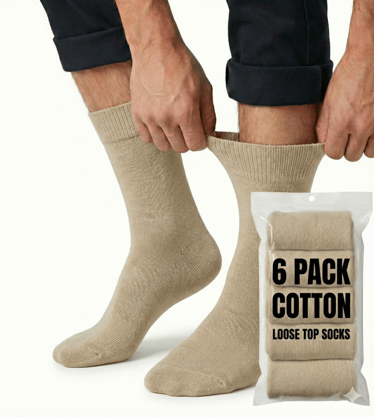 v563 6cottonltsox bge6 11 202603161820 00.png Beige cotton loose top socks and 6-pack packaging