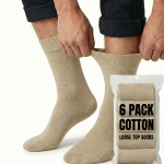 6x pair cotton rich loose top socks circulation diabetic comfort in beige 6 11 Person wearing beige loose top cotton socks
