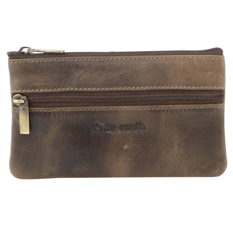 pierre cardin ladies womens genuine leather rfid coin purse wallet mushroom Brown leather Pierre Cardin zip coin purse