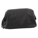 Black leather toiletry bag with zip closure