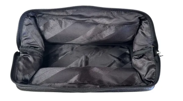 pierre cardin mens rustic leather toiletry case bag travel black Open black toiletry bag with padded interior