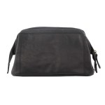 Black leather toiletry bag with top zip