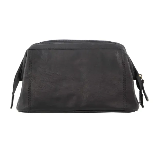 pierre cardin mens rustic leather toiletry case bag travel black Black leather toiletry bag with top zip