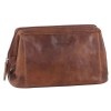 pierre cardin mens rustic leather toiletry case bag travel cognac Brown leather toiletry bag with zip closure