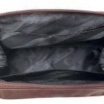 pierre cardin mens rustic leather toiletry case bag travel cognac Open brown leather toiletry bag with black lining