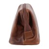 pierre cardin mens rustic leather toiletry case bag travel cognac Brown leather toiletry bag with top zipper