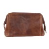 pierre cardin mens rustic leather toiletry case bag travel cognac Brown leather toiletry bag on white background