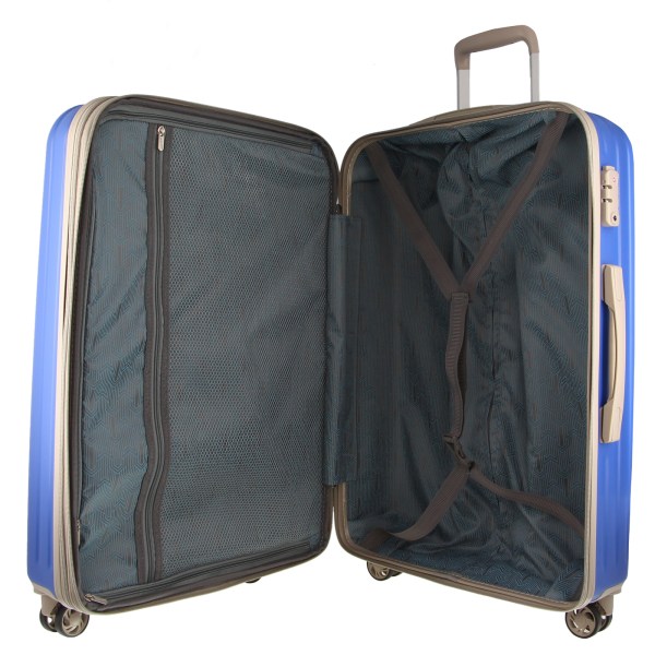 pierre cardin hardshell cabin luggage bag travel carry on tsa 54cm (49l) ocean Open blue hard-shell suitcase with compartments
