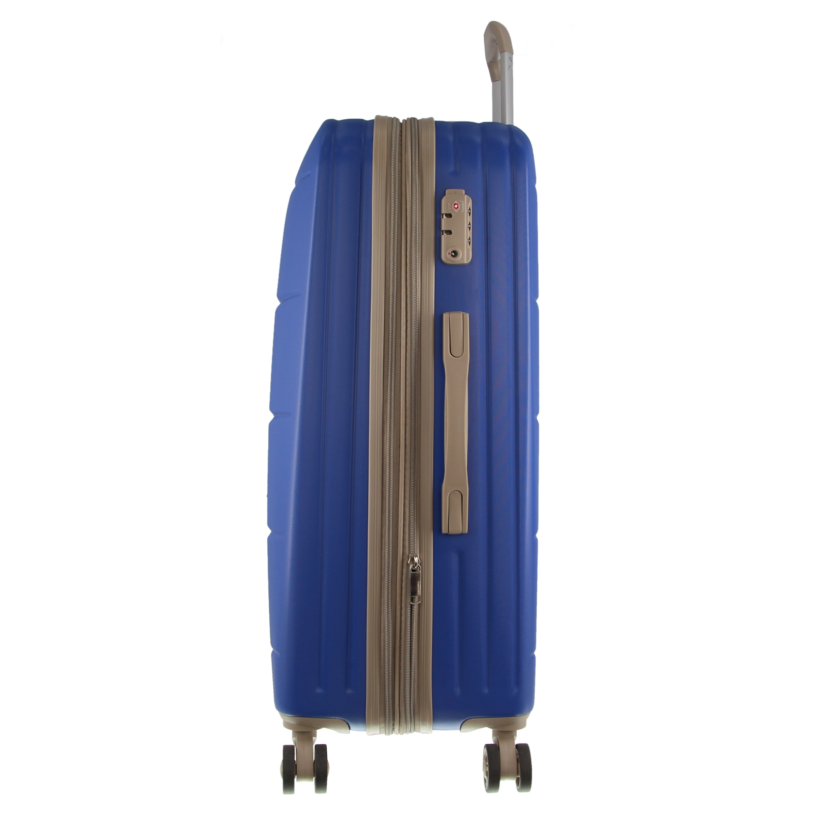 Blue hard-shell suitcase with wheels and TSA lock