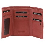 Open brown leather wallet with multiple card slots