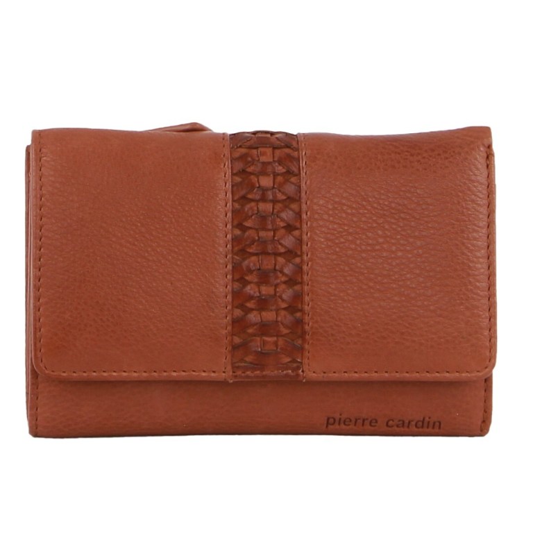 Brown leather wallet with braided centre detail
