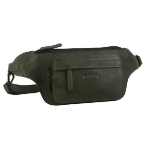 Dark green leather waist bag with front pocket