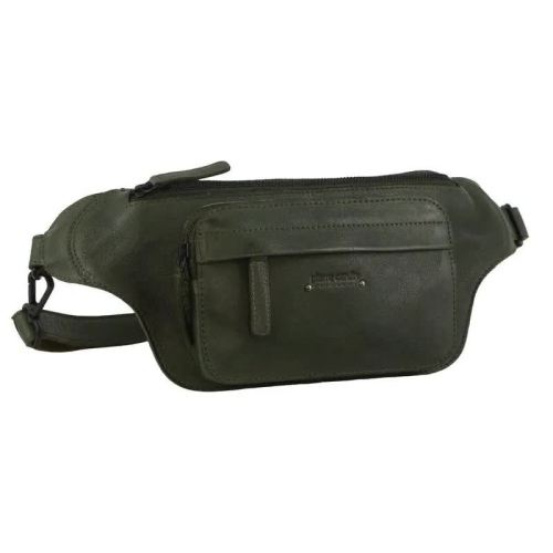 Dark green leather waist bag with front pocket