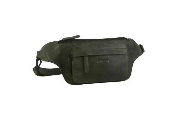 Dark green leather waist bag with front pocket