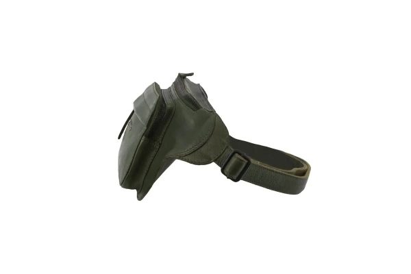 Green leather waist bag with adjustable strap