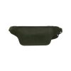 Dark green leather waist bag on white background