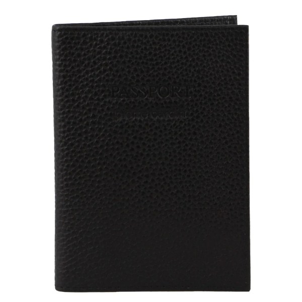 pierre cardin slim leather passport travel wallet holder rfid case cover black Black textured leather passport holder