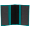 Open teal tri-fold wallet with mesh panels