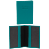 Teal Pierre Cardin passport holder, open and closed