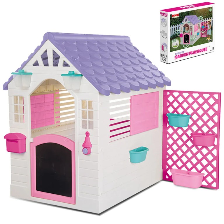 v572 lkch playgarnpk 00.webp Children’s garden playhouse with purple roof and pink accents