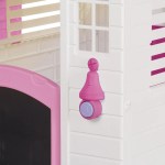 lifespan kids garden playhouse with pink fence Pink doorbell on white children’s playhouse wall