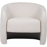 Beige upholstered tub armchair with curved backrest