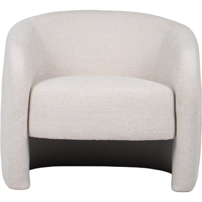 Beige upholstered tub armchair with curved backrest