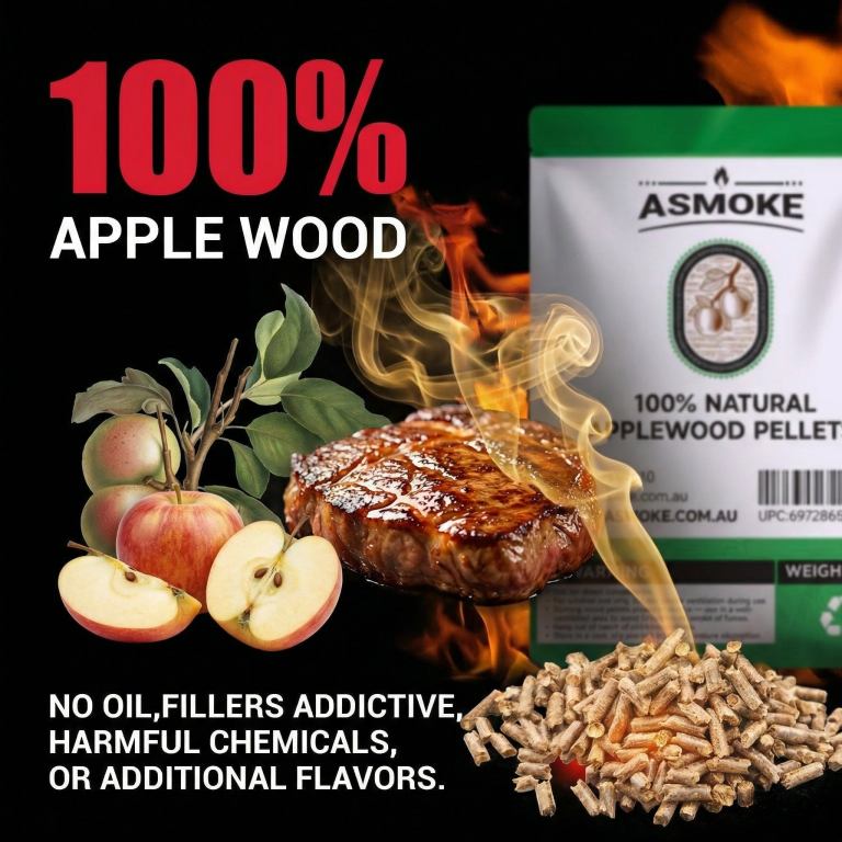 asmoke 20lbs premium apple wood pellets for smoker & grill – natural sweet fruit flavour bbq fuel for chicken, pork & pizza ovens Apple wood pellets with smoking steak and apples