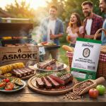 asmoke 20lbs premium apple wood pellets for smoker & grill – natural sweet fruit flavour bbq fuel for chicken, pork & pizza ovens Friends enjoying backyard barbecue with smoked steaks