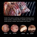asmoke as350 portable wood pellet grill cyder black Juicy steak on grill with comparison text