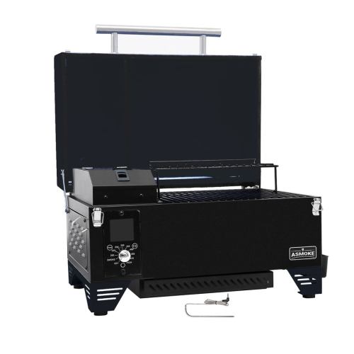 v642 asmoke as350 portable wood pellet grill cyder black 202602261704 00.jpg Black ASMOKE pellet grill with open lid