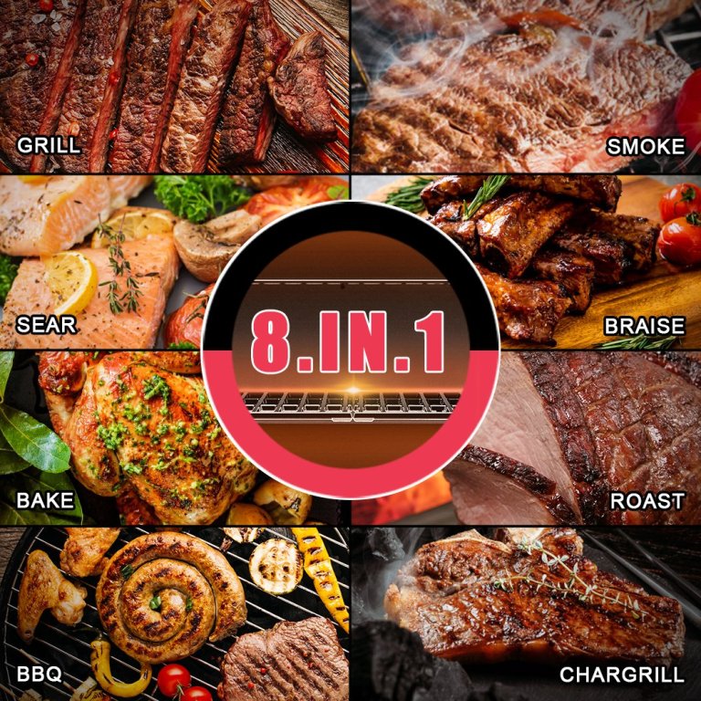 8-in-1 grill cooking methods collage with meats