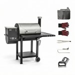 Pellet smoker grill with barbecue accessories set