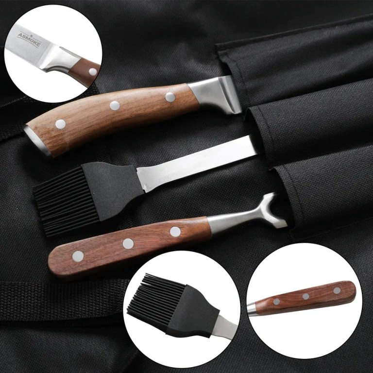 Barbecue tool set with wooden handles