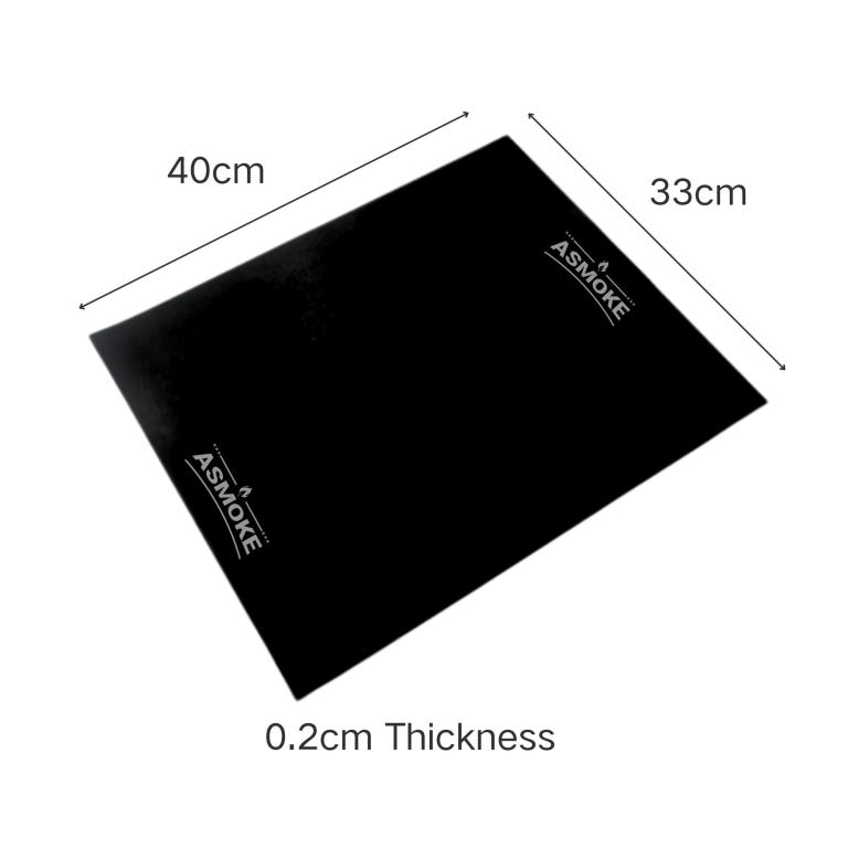 asmoke premium copper & black bbq grill mats (2 pack) non stick ptfe coating, cooking mats| reusable and easy to clean Black ASMOKE grill mat with dimensions labelled