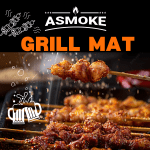asmoke premium copper & black bbq grill mats (2 pack) non stick ptfe coating, cooking mats| reusable and easy to clean Grilled meat skewers with ASMOKE grill mat banner