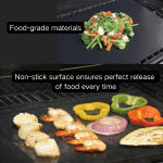 asmoke premium copper & black bbq grill mats (2 pack) non stick ptfe coating, cooking mats| reusable and easy to clean Non-stick grill mat with seafood and vegetables