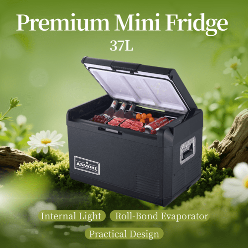 v642 xfas mini fdg 37l 202602091930 00.png 37L premium mini fridge with open lid outdoors