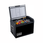 asmoke premium mini fridge | 47l compact refrigerator with roll bond evaporator & internal light for camping, rv & bbq Portable electric cooler filled with drinks and fruit