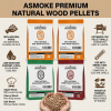 asmoke 4 piece premium wood pellet variety pack apple, cherry & 2xoak (4 x 2.27kg bags) AsmoKe natural wood pellets product range display
